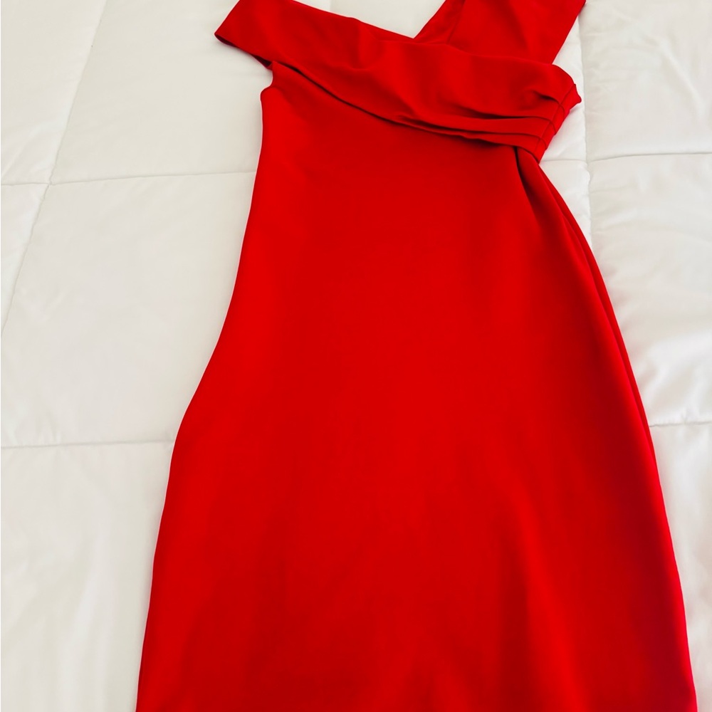 REISS. Vibrant Red One-Shoulder Dress